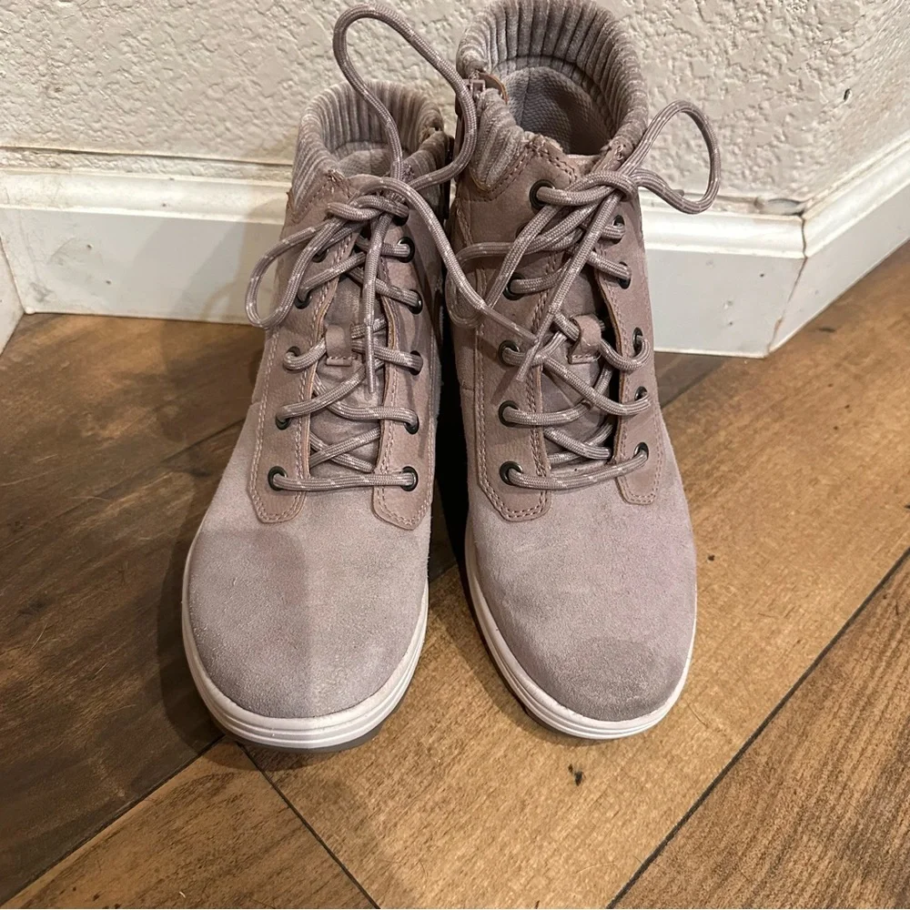 Ryka Mauve Taupe Water Repellent Lace-up Suede Moto Hiking Boots Brunswick 7